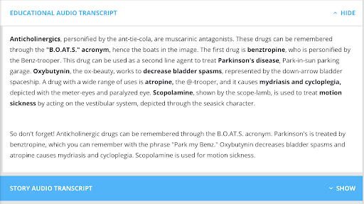 Picmonic includes both Educational and Story transcripts